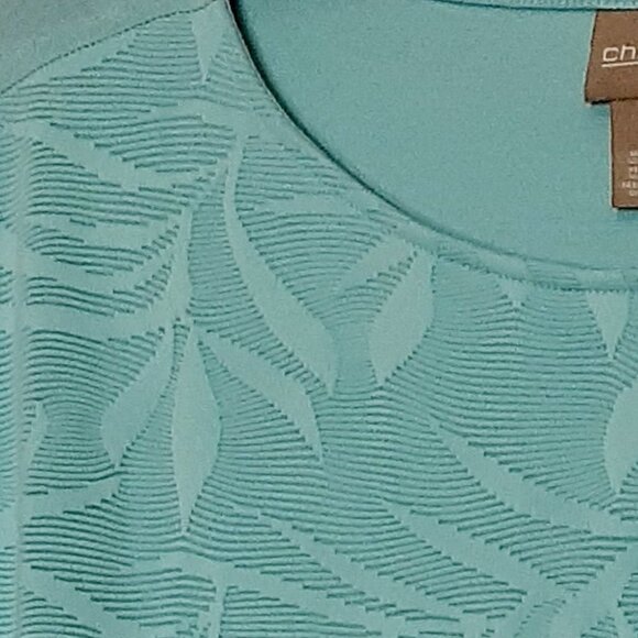 Chico's Short Sleeve Aqua Hi-Low Tunic Top w Overlay; Size Medium / 8 - Picture 4 of 8